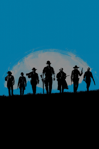 Red Dead Redemption 2, blue, poster, artwork, minimal, 240x320 wallpaper