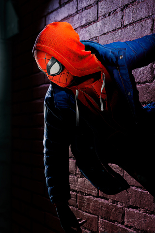 Marvel's spider-man, Miles Morales, game, hanging to wall, 240x320 wallpaper