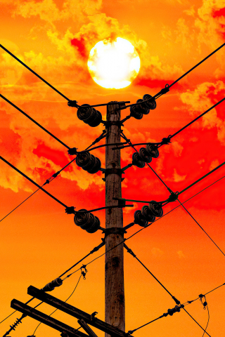 Electric wires, pole, sunset, 240x320 wallpaper