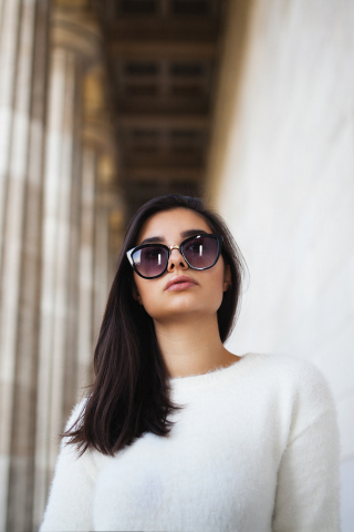 Sunglasses, girl model, white dress, 240x320 wallpaper
