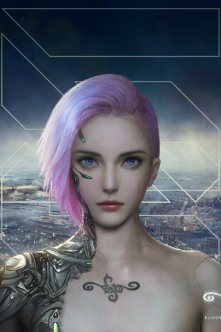 Blue eyes cyborg girl, fantasy, art, 240x320 wallpaper