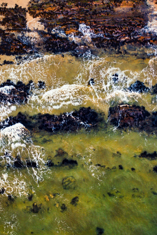 Green, body of water, waves, coast, 240x320 wallpaper