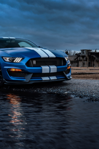 2020 Ford Mustang, blue car, 240x320 wallpaper