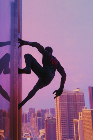 PS4 video game, spider-man, reflections on window, 2022, 240x320 wallpaper