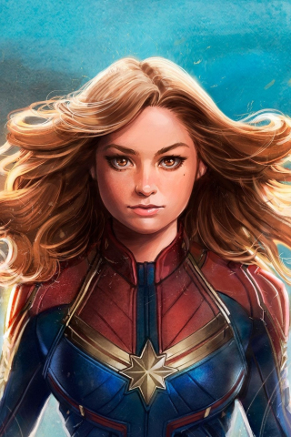 Captain Marvel, girl superhero, fan art, 240x320 wallpaper