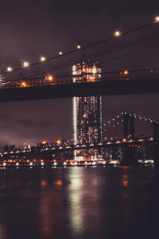 Brooklyn bridge, night, city, new york City, 240x320 wallpaper