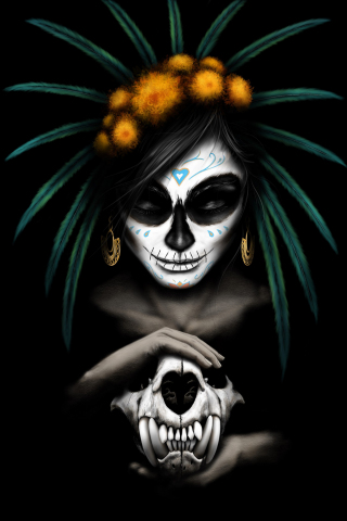 Woman, skull art on face, magician, 240x320 wallpaper