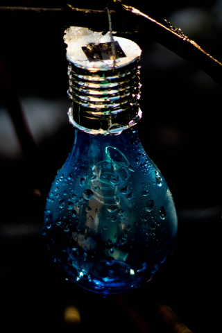 Light bulb, close up, dark, blue colors, 240x320 wallpaper
