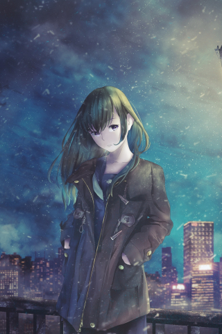 Download wallpaper 240x320 night out, original, cute, anime girl, old ...