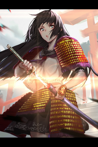 Warrior, ninja, samurai, anime girl, artwork, 240x320 wallpaper
