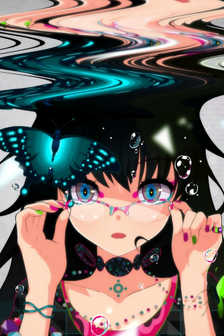 Anime girl, glitch art, bubbles, art, 240x320 wallpaper