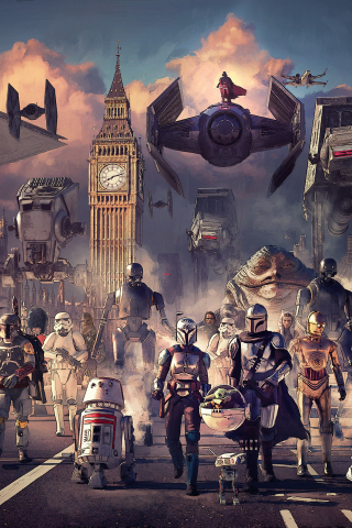 Star Wars, main characters, walking in London, fan art, 240x320 wallpaper