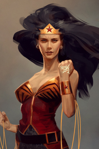 Wonder Woman, hair flowing in hair, fan art, 240x320 wallpaper