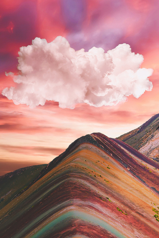 Clouds over vinicunca rainbow mountain, nature, sunset, 240x320 wallpaper