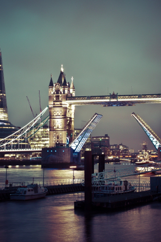Tower bridge, london, cityscape, night, lights, 240x320 wallpaper