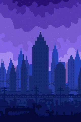 High skies, buildings, silhouette, cityscape, pixel art, 240x320 wallpaper
