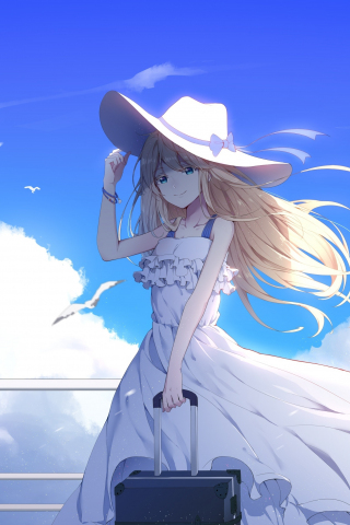 Anime girl, white dress, beautiful, 240x320 wallpaper