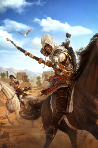 Assassin's Creed Origins, horse riding, archer, video game, 240x320 wallpaper