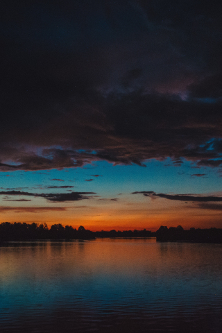 Sunset, clouds, river, twilight, reflections, 240x320 wallpaper