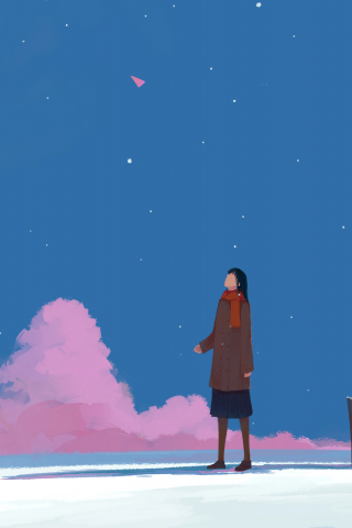 Minimal, sky, clouds, anime girl, umbrella, 240x320 wallpaper