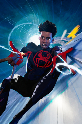 Miles Morales across the spider-verse, falling from building, movie, 240x320 wallpaper