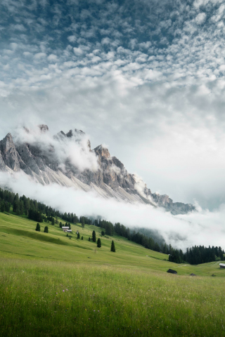 Dolomites mountains, cloudy sky and landscape, Italy, 240x320 wallpaper