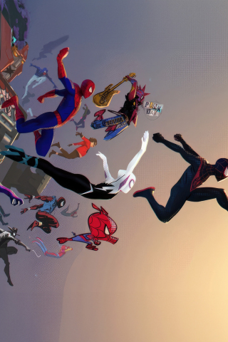 Swinging through a multi-versal portal, spider-men, movie, 240x320 wallpaper