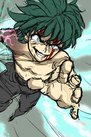 Artwork, anime boy, Izuku Midoriya, green hair, 240x320 wallpaper