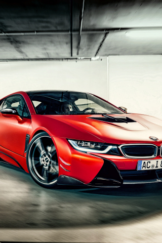 Bmw i8, red luxurious car, front, 240x320 wallpaper