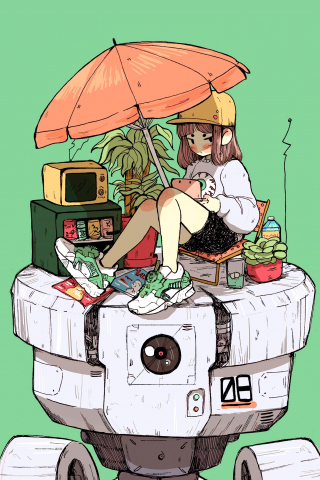 Anime girl, holiday, relaxed, art, 240x320 wallpaper