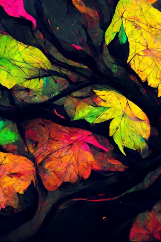 Abstract art, colorful leaves, 240x320 wallpaper