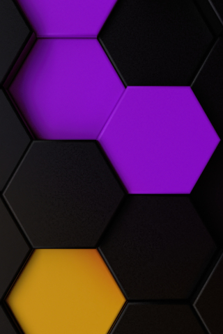 Purple-yellow dark polygons, hexagons, abstract, 240x320 wallpaper