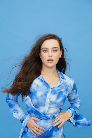 Blue dress, brunette, Katherine Langford, 2019, 240x320 wallpaper