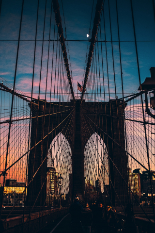 Suspension bridge, architecture, Brooklyn bridge, sunset, 240x320 wallpaper