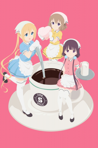 Kaho Hinata, Mafuyu Hoshikawa, Maika Sakuranomiya, BLEND S, anime girls, minimal, 240x320 wallpaper
