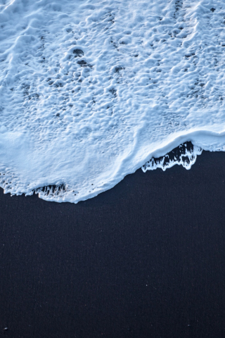 Black, beach, sea waves, close up, 240x320 wallpaper