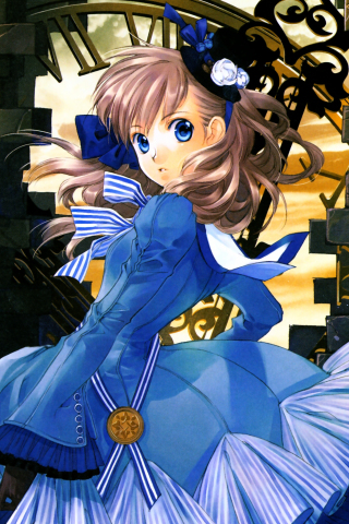 Blue dress, cute, beautiful, anime girl, 240x320 wallpaper