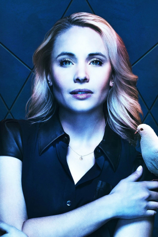 Leah Pipes and white dove, blonde, actress, 240x320 wallpaper