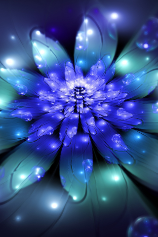 Blue & bright flower, digital art, 240x320 wallpaper