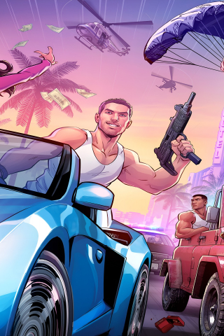 Grand Theft Auto VI, trilogy tribute, game, poster, 240x320 wallpaper