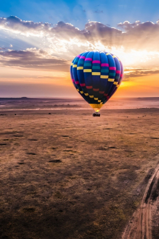 Hot air balloon, sunset, landscape, 240x320 wallpaper