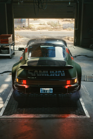 Samurai Porsche car, video game, Cyberpunk 2077, 240x320 wallpaper