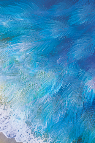 Frozen Beach, feathers pattern, Vivo X27 Stock, blue sea, 240x320 wallpaper