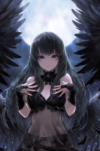 Download Black Angel Cute Anime Girl Art 3x480 Wallpaper Samsung Galaxy Ace Gt S50 Sony Xperia E Miro Htc Wildfire S C Lg Optimus 3x480 Hd Image Background