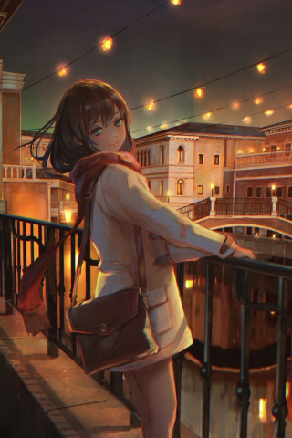Fun at night, anime girl, original, 240x320 wallpaper