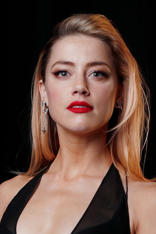 Amber Heard, red lips, black dress, 240x320 wallpaper