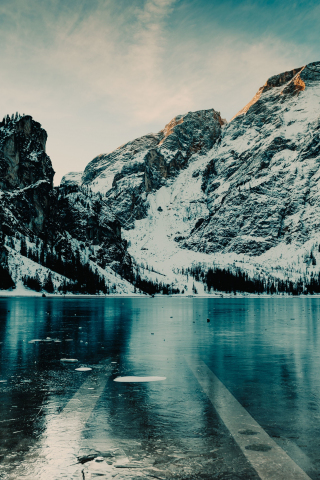 Winter, mountains, floating ice, lake, nature, 240x320 wallpaper