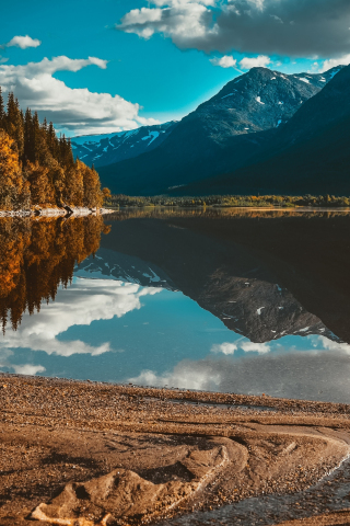 Lake, nature, trees, mountains, reflections, forest, 240x320 wallpaper