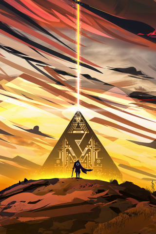 The traveler at pyramid, fantasy, artwork, 240x320 wallpaper