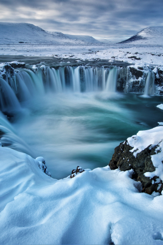 Godafoss, waterfall, Iceland, landscape, 240x320 wallpaper